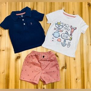 CARTER'S KID 3 Piece Lot Bundle Two Shirts and One Shorts Size 24 mo Nautical